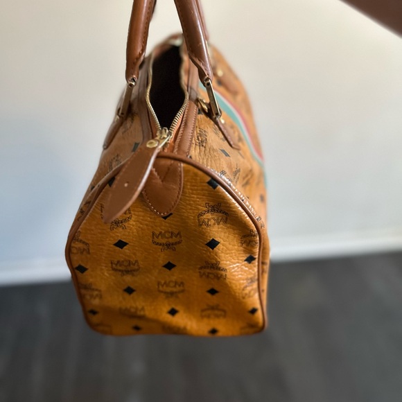 MCM Tan Leather Handbag with Multicolor Stripe - Picture 2 of 8